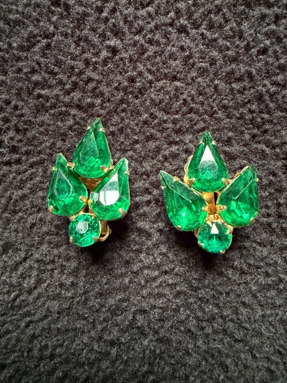 Vintage Green  Rhinestone Clip on Earrings